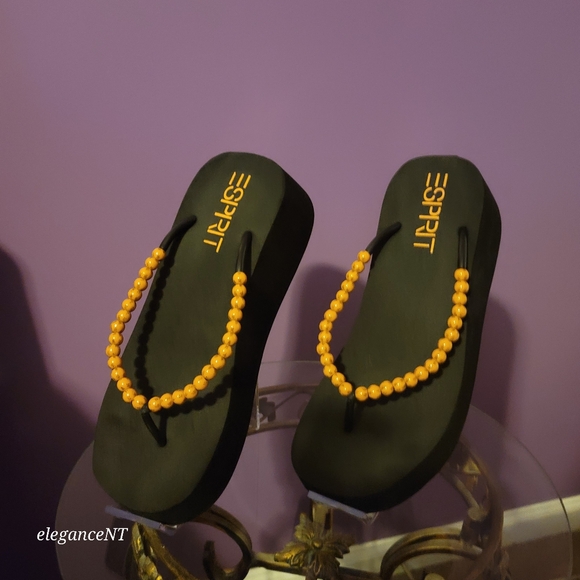 ESPIRIT Vintage Y2K  Beach Tai Chi Beaded Platform Flip Flops Sz: L (9-10) - Picture 8 of 8